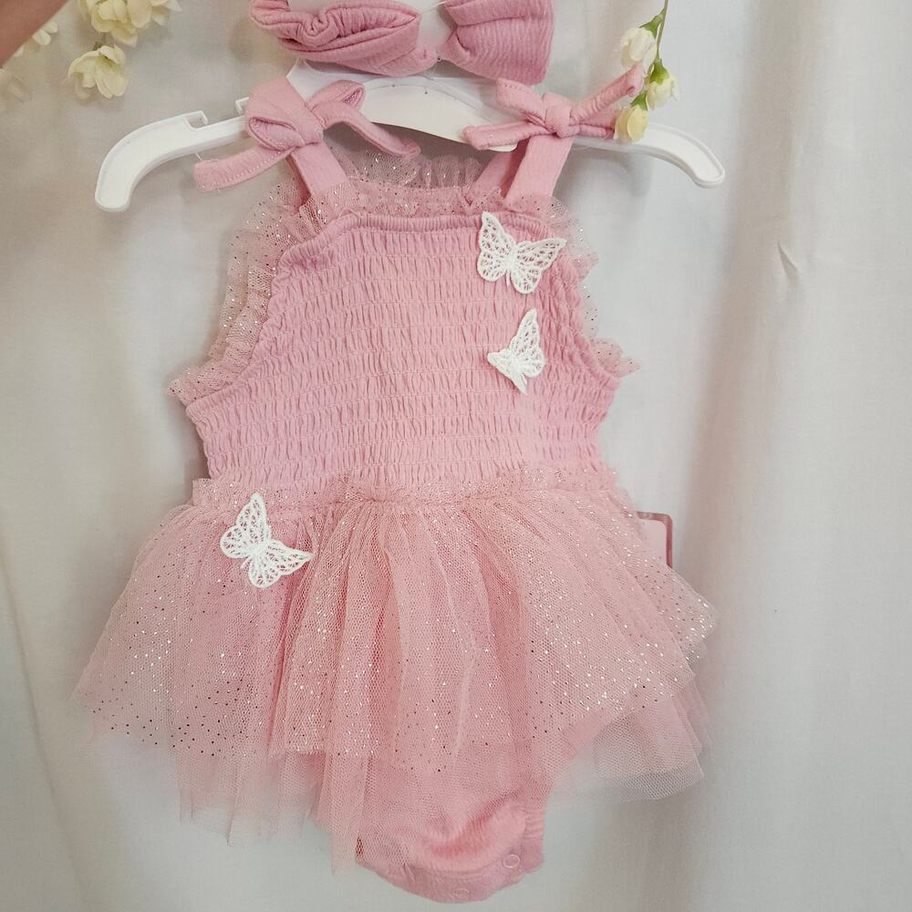 Little Lass Baby Girls 6-9M Pink Tutu Dress Headband NWT